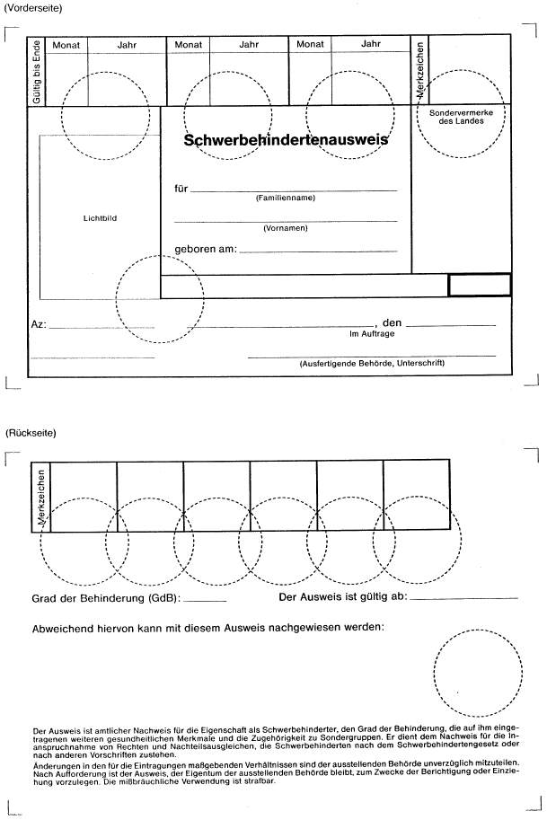 Muster 1, Schwerbehindertenausweis (BGBl. I 1991 S. 1743)