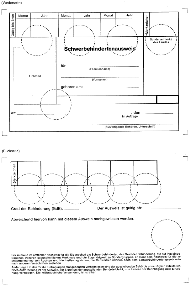 Muster 1, Schwerbehindertenausweis (BGBl. I 1991 S. 1743)
