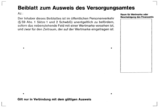 Muster 2, Beiblatt zum Ausweis des Versorgungsamtes (BGBl. I 1991 S. 1744)