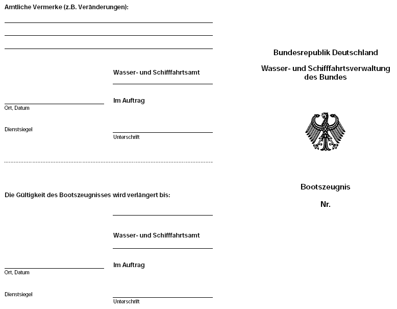 Muster Bootszeugnis Seite 1 (BGBl. I 2000 S. 577)