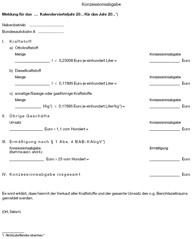 Muster Konzessionsabgabe Meldung für das ... (BGBl. 2001 I S. 3764)