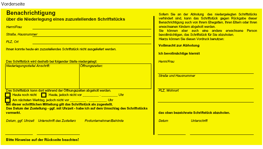 Benachrichtigung Vorderseite (BGBl. 2002 I S. 676)