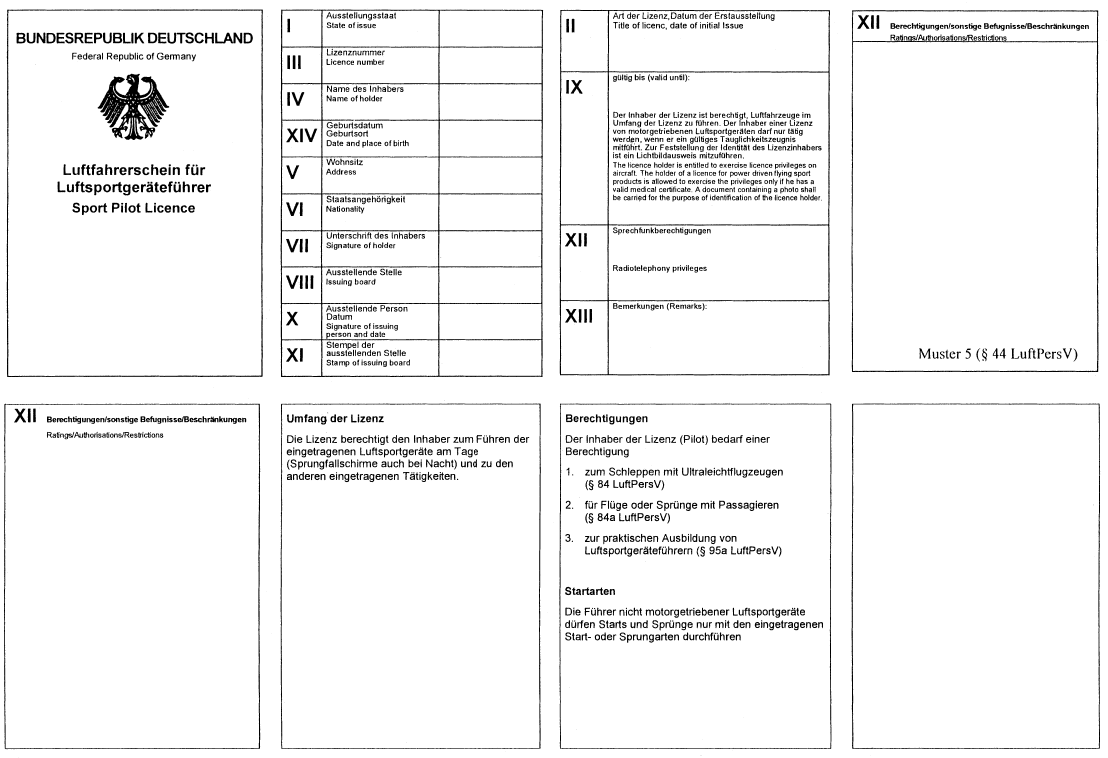 Muster Luftfahrerschein für Luftsportgeräteführer (BGBl. I 2003 S. 223)