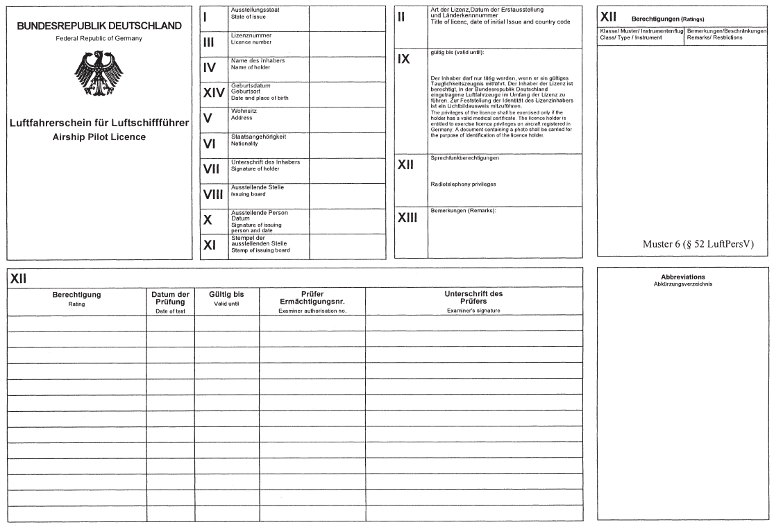 Muster Luftfahrerschein für Luftschiffführer (BGBl. I 2003 S. 224)