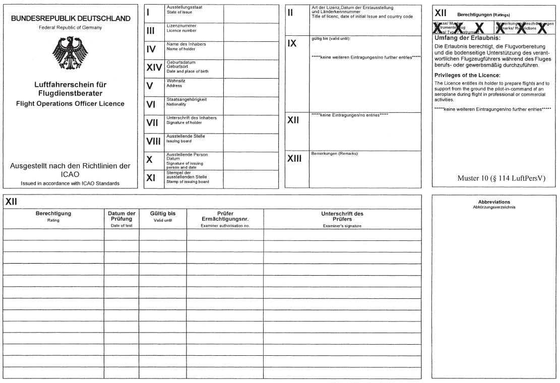 Muster Luftfahrerschein für Flugdienstberater (BGBl. I 2003 S. 2269)