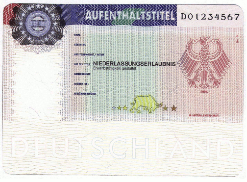 Muster für das Klebeetikett 'Niederlassungserlaubnis' (BGBl. 2004 I S. 3028)