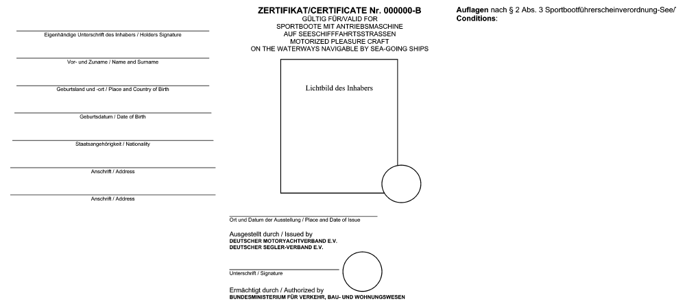 Abbildung Rückseite Sportbootführerschein-See (BGBl. I 2004 S. 310)