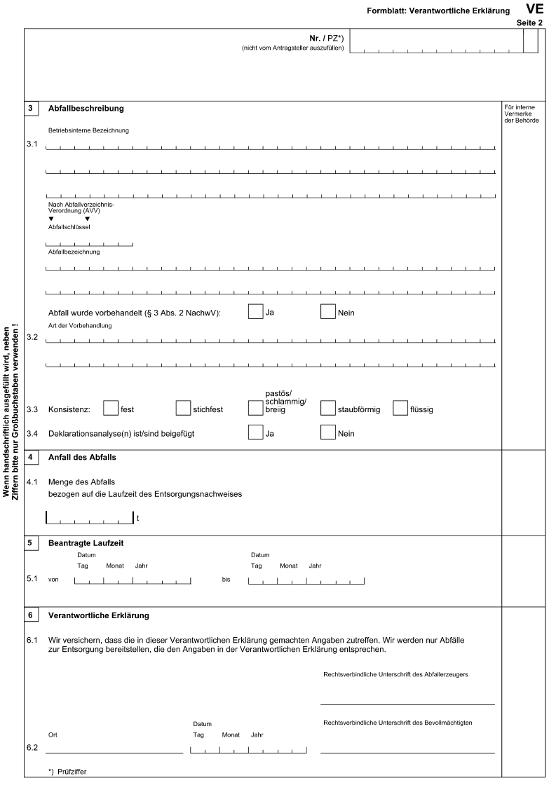 Formblatt: Verantwortliche Erklärung VE, Seite 2 (BGBl. 2006 I S. 2313)