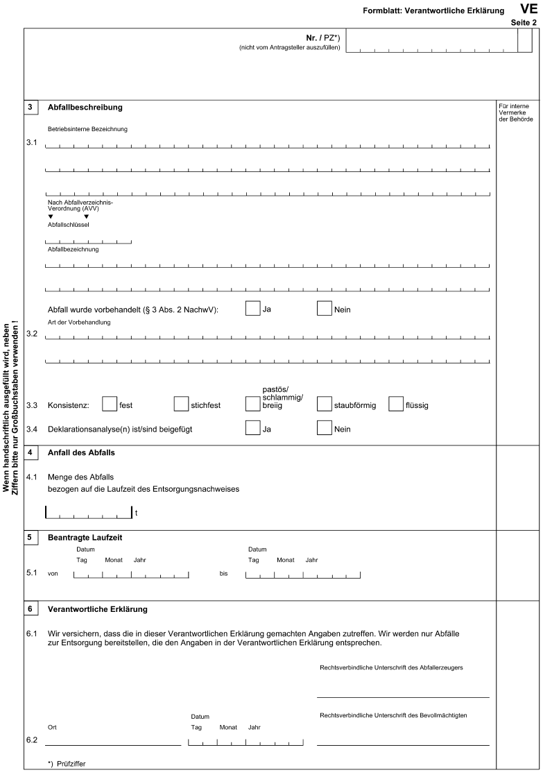 Formblatt: Verantwortliche Erklärung VE, Seite 2 (BGBl. 2006 I S. 2313)