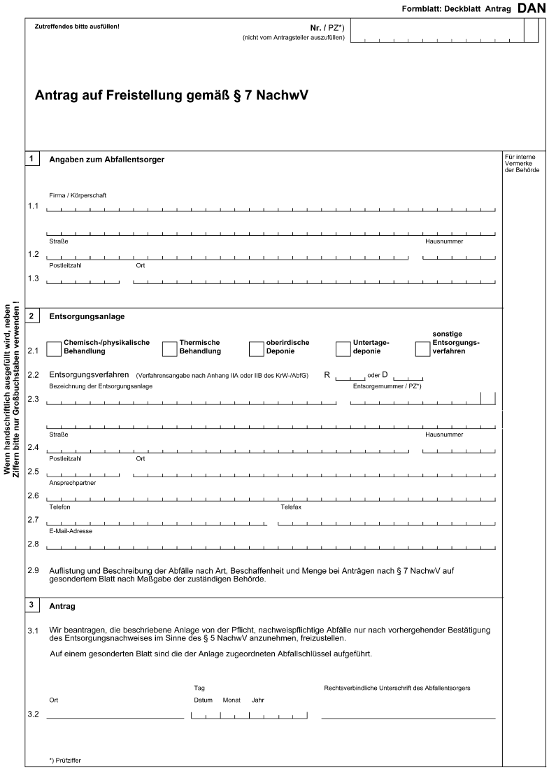 Formblatt: Deckblatt Antrag DAN (BGBl. 2006 I S. 2318)