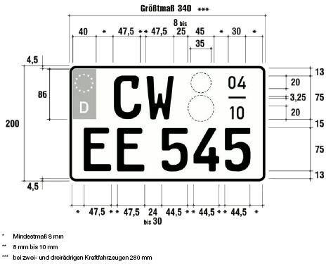 Motorrad Kennzeichen EU zweizeilig 280 mm – altes Maß