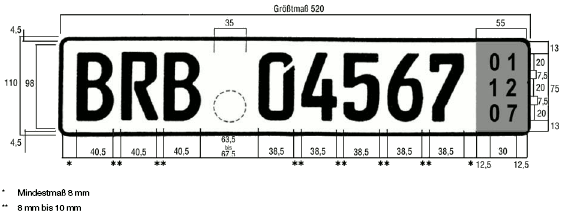 Kurzzeitkennzeichen einzeiliges Kennzeichen (BGBl. I 2011 S. 200)