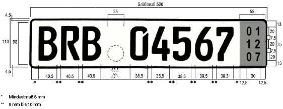 Kurzzeitkennzeichen einzeiliges Kennzeichen (BGBl. I 2006 S. 1048)