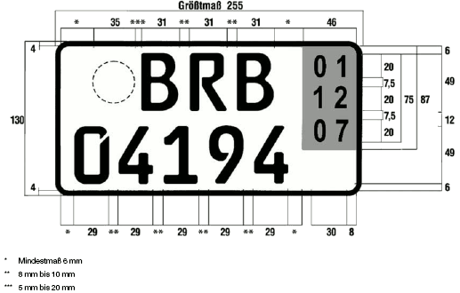 Kurzzeitkennzeichen zweizeiliges Kennzeichen (verkleinert) (BGBl. I 2011 S. 201)