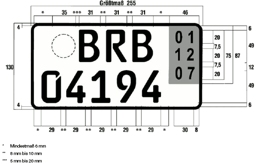 Kurzzeitkennzeichen zweizeiliges Kennzeichen (verkleinert) (BGBl. I 2011 S. 201)