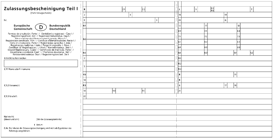 Zulassungsbescheinigung Teil I Vorderseite (BGBl. I 2006 S. 1052)