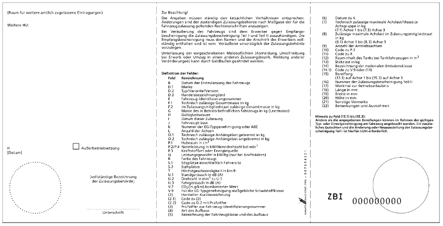 Zulassungsbescheinigung Teil I Rückseite (BGBl. I 2006 S. 1053)