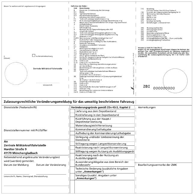 Zulassungsbescheinigung Teil I für Fahrzeuge der Bundeswehr Rückseite (BGBl. I 2006 S. 1055)