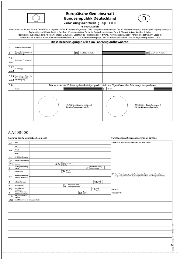 Zulassungsbescheinigung Teil II (BGBl. I 2006 S. 1057)