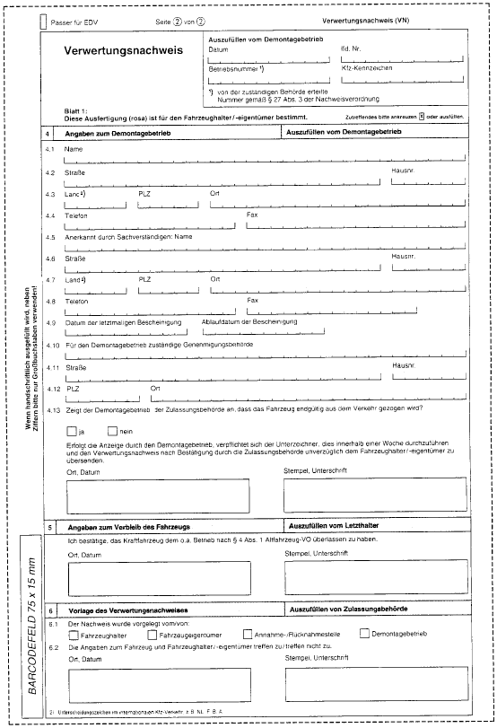 Verwertungsnachweis (BGBl. I 2006 S. 1061) Verwertungsnachweis (BGBl. I 2006 S. 1061)