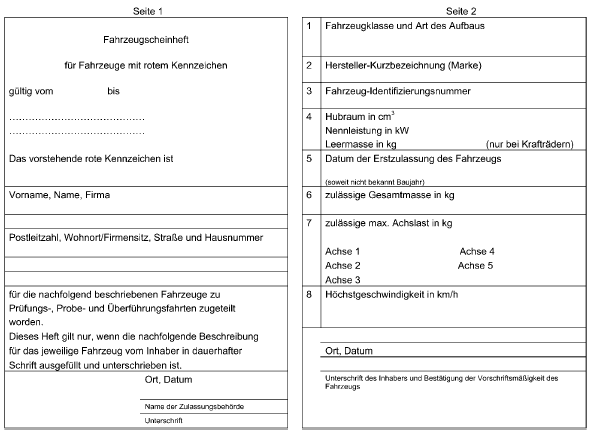 Fahrzeugscheinheft für Fahrzeuge mit rotem Kennzeichen (BGBl. I 2006 S. 1063)