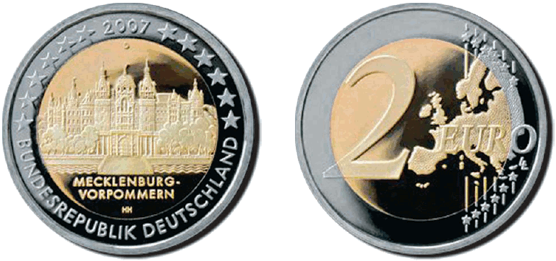 Abbildung von Bild- und Wertseite Gedenkmünze "Mecklenburg-Vorpommern" (BGBl. I 2006 S. 2667)