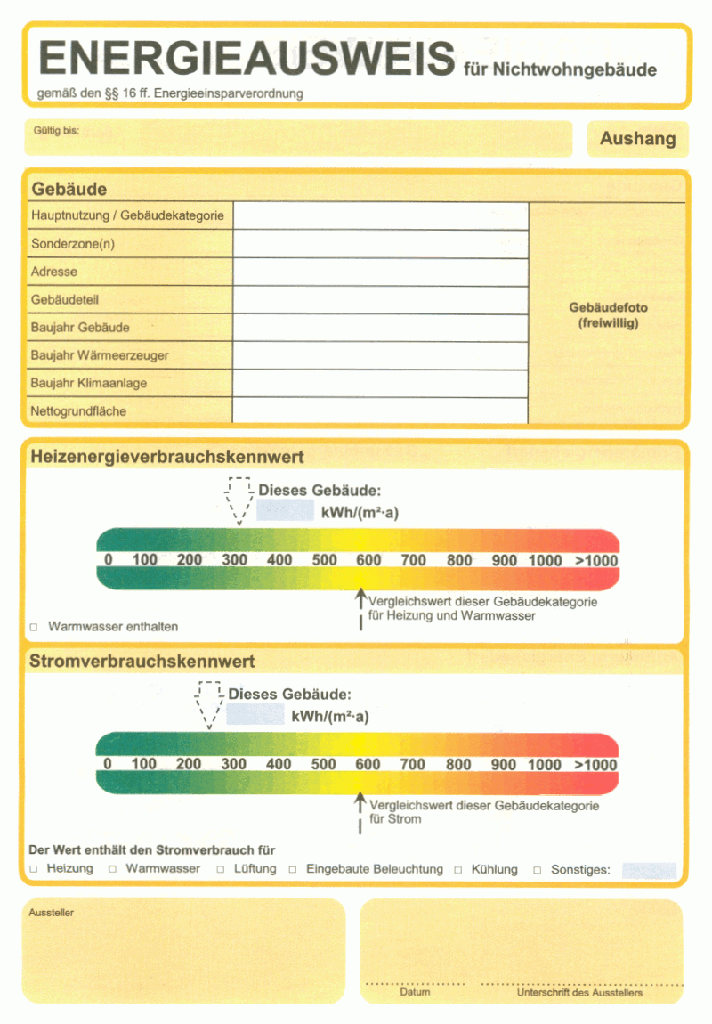 Aushang Energieausweis auf der Grundlage des Energieverbrauchs