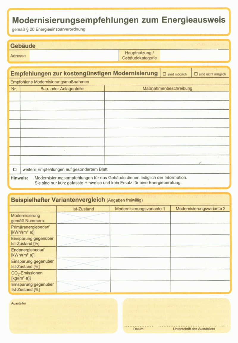 Modernisierungsempfehlungen zum Energieausweis