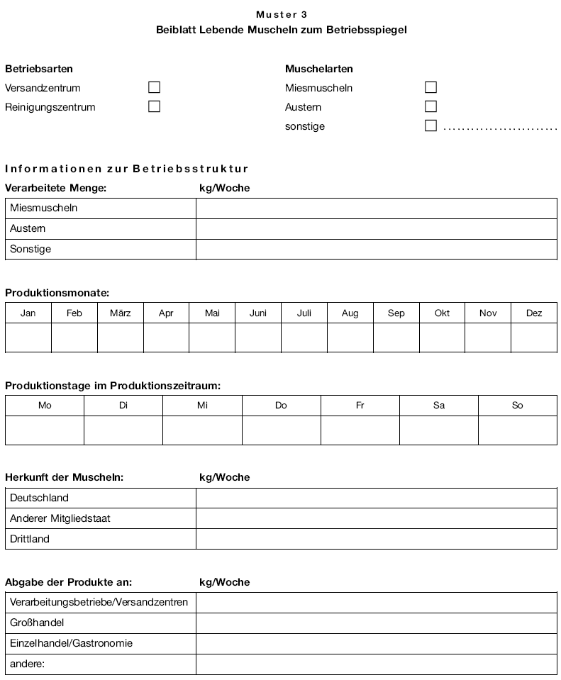 Muster 3 Beiblatt Lebende Muscheln zum Betriebsspiegel (BGBl. I 2007 S. 1848)
