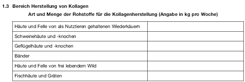 Muster 7 Beiblatt Gelatine und Kollagen zum Betriebsspiegel, Seite 2 (BGBl. I 2007 S. 1855)