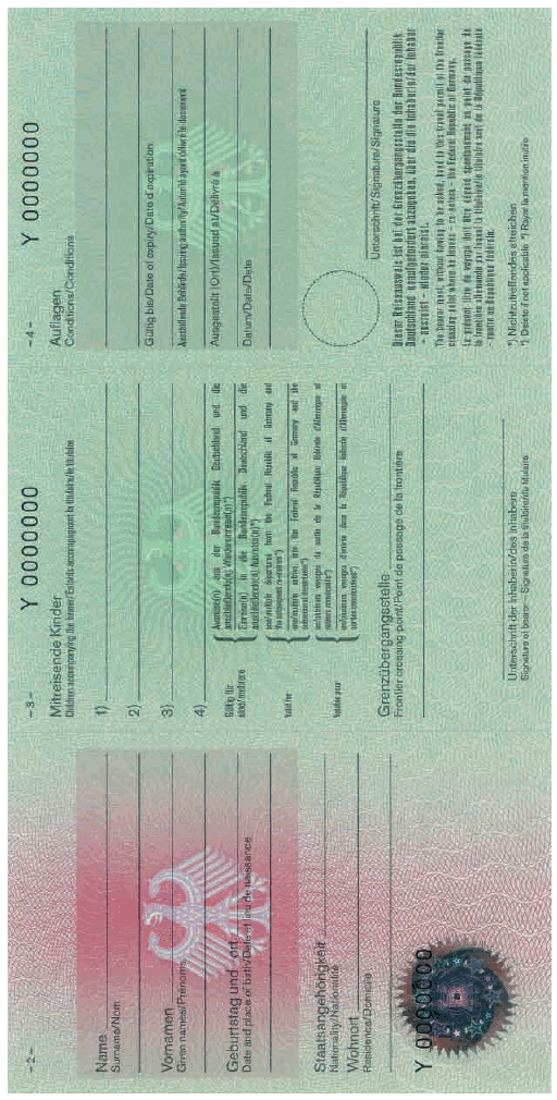 Muster Reiseausweis als Passersatz Innenseiten (BGBl. 2007 I S. 2457)