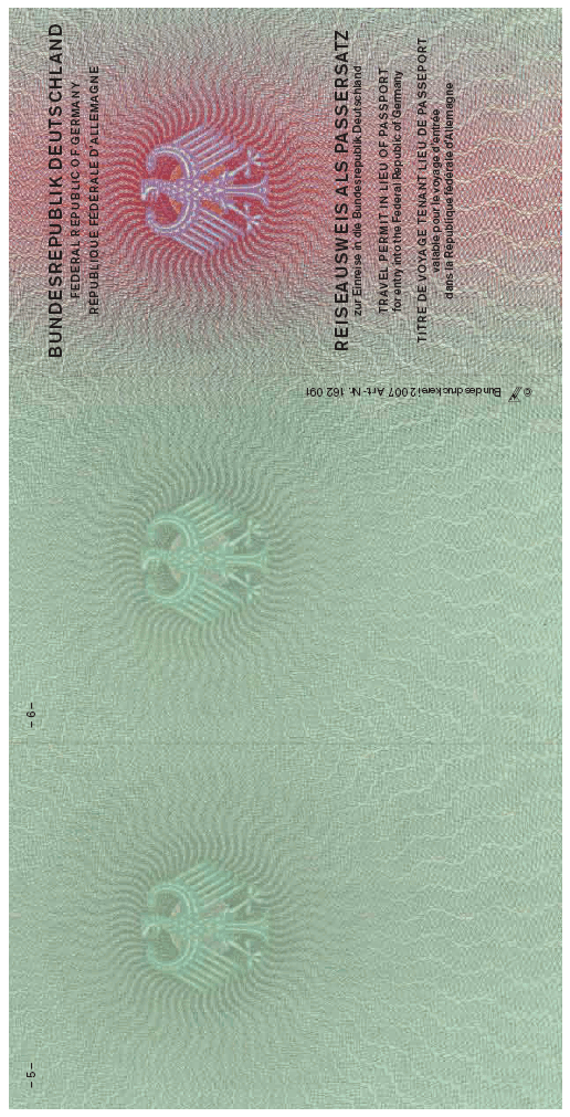 Muster Reiseausweis als Passersatz zur Einreise in die Bundesrepublik Deutschland Außenseiten (BGBl. 2007 I S. 2458)
