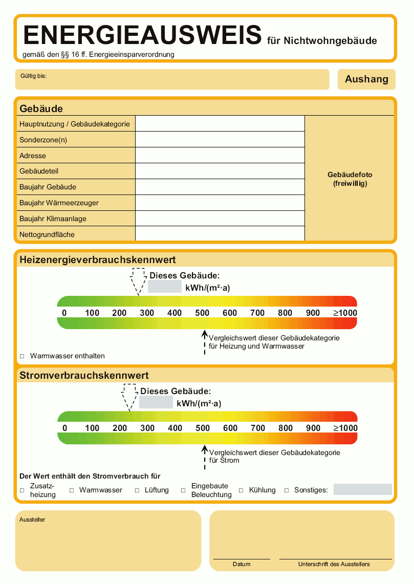 Aushang Energieausweis auf der Grundlage des Energieverbrauchs