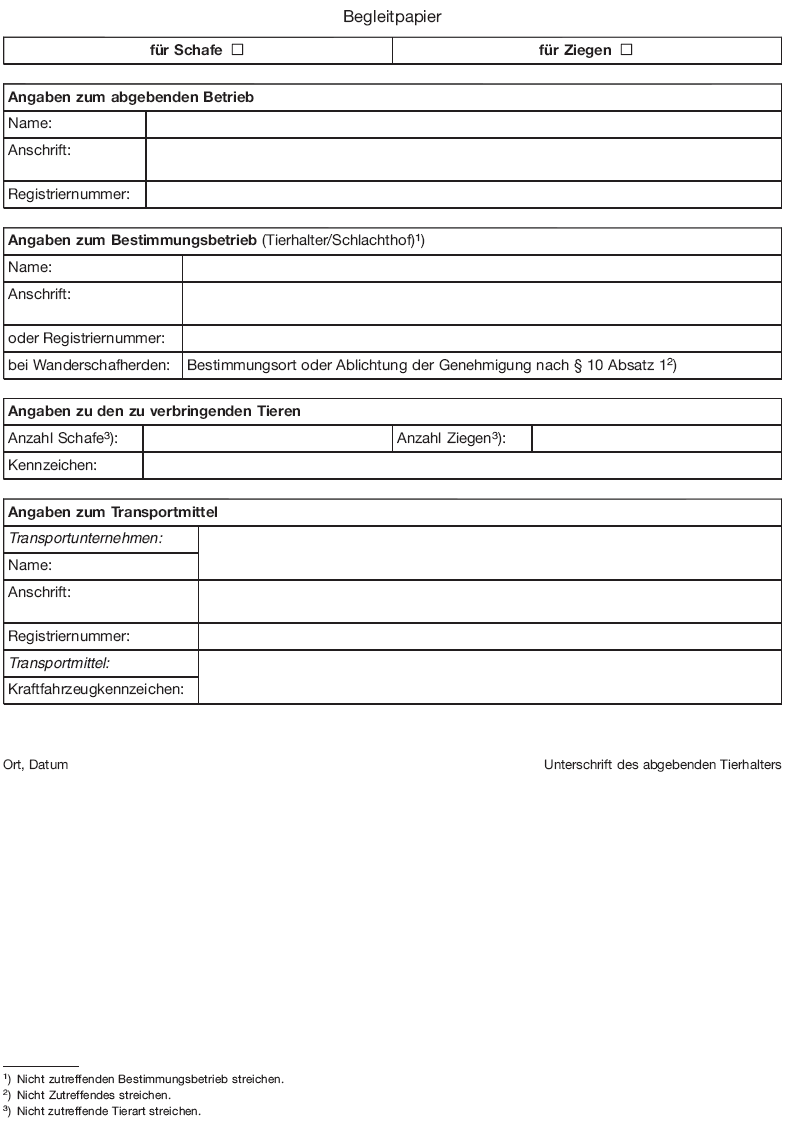 Vordruck Begleitpapier (BGBl. I 2010 S. 232)