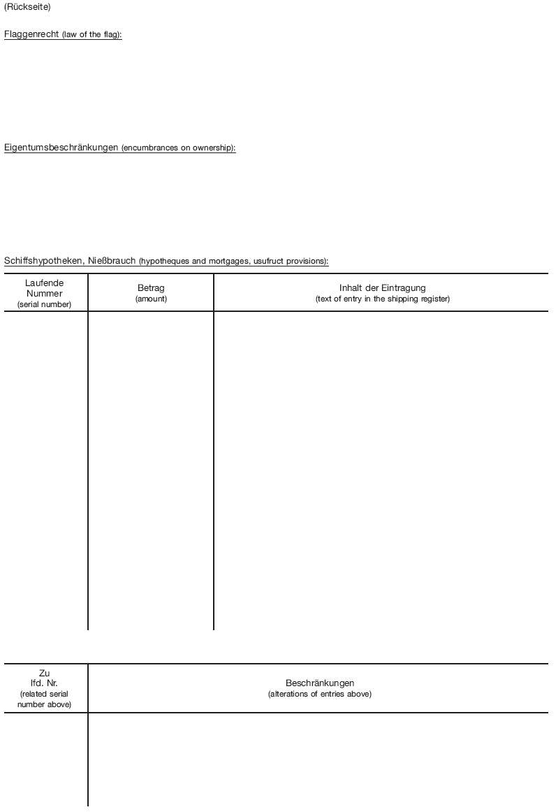 Rückseite Schiffszertifikat, Ship Certificate (BGBl. I 2010 S. 882)