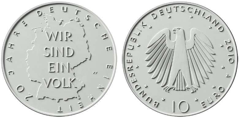 Abbildung Gedenkmünze "20 Jahre Deutsche Einheit" (BGBl. I 2010 S. 1196)