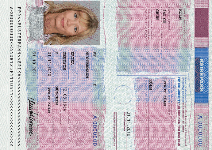 Vorläufiger Reisepass, Aufkleber Personaldaten (BGBl. 2010 I S. 1447)