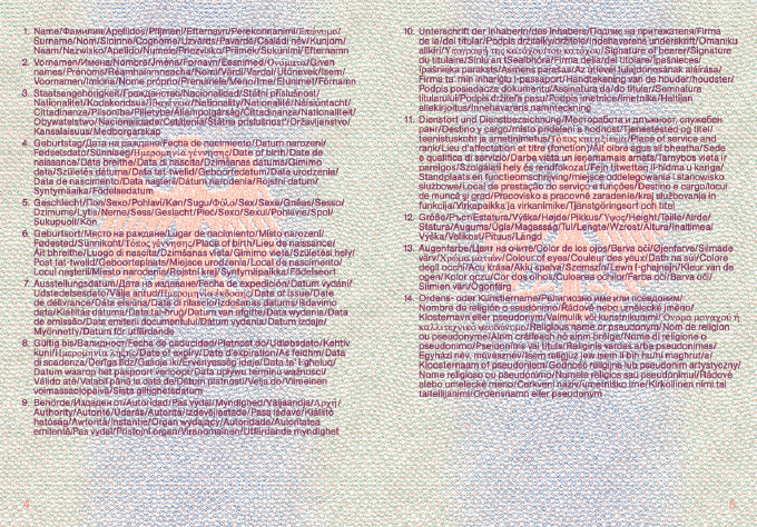 Dienstpass, Passbuchinnenseiten 4 und 5 (BGBl. 2010 I S. 1448) Dienstpass, Passbuchinnenseiten 4 und 5 (BGBl. 2010 I S. 1448)