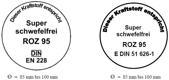 Kennzeichnung Kraftstoff Super schwefelfrei ROZ 95 (BGBl. I 2010 S. 1856)