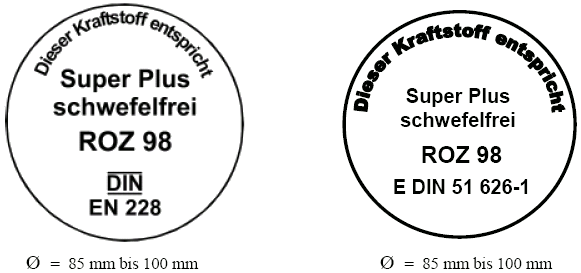 Kennzeichnung Kraftstoff Super Plus schwefelfrei ROZ 98 (BGBl. I 2010 S. 1856)