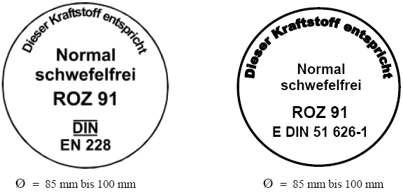 Kennzeichnung Kraftstoff Normal schwefelfrei ROZ 91 (BGBl. I 2010 S. 1856)