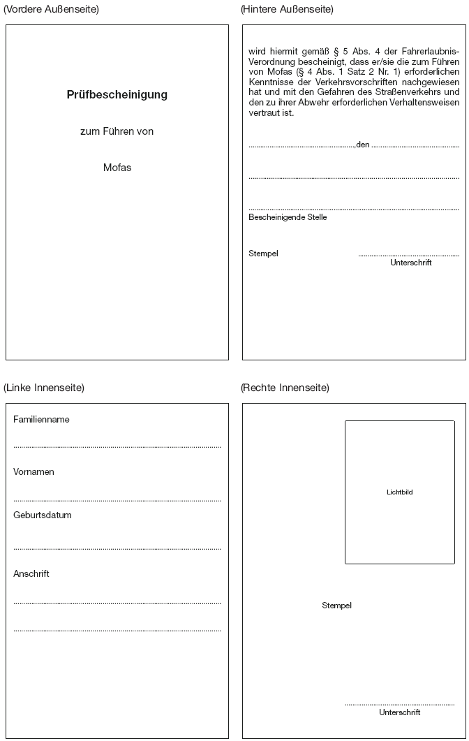 Prüfbescheinigung für Mofas (BGBl. I 2010 S. 2017)