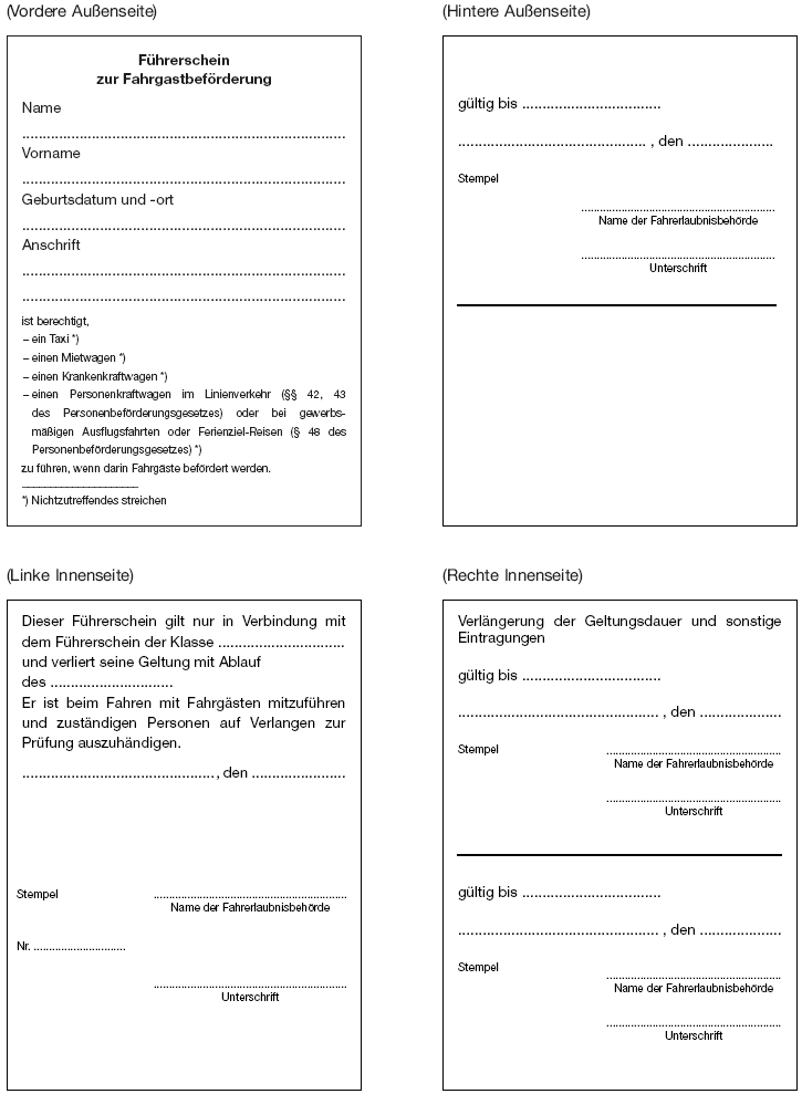 Muster für den Führerschein zur Fahrgastbeförderung, Rückseite (BGBl. I 2010 S. 2062)