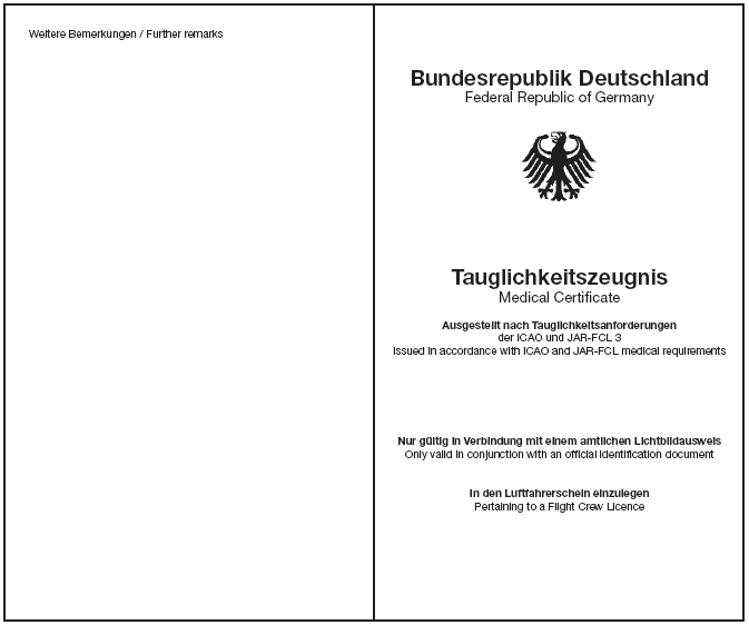 Muster Tauglichkeitszeugnis JAR-FCL 3 Seite 1 (BGBl. I 2010 S. 20)