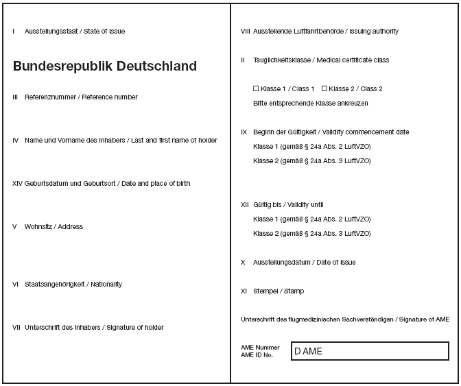 Muster Tauglichkeitszeugnis JAR-FCL 3 Seite 2 (BGBl. I 2010 S. 20)