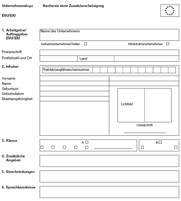 Europäisches Modell für den Nachweis einer Zusatzbescheinigung, Seite 1 (BGBl. I 2011 S. 738)