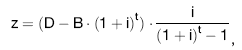 Formel z=(D-B*(1+i)^t)*i/((1+i)^t-1) (BGBl. I 2011 S. 1396)