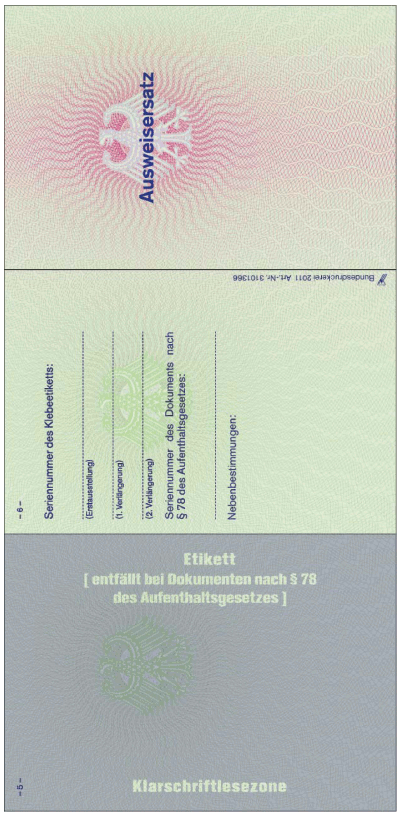 Muster Ausweisersatz Vorderseite (BGBl. I 2011 S. 1536)