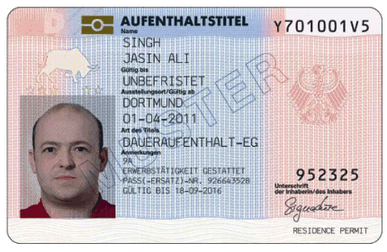 Dokumente mit elektronischem Speicher- und Verarbeitungsmedium - Daueraufenthalt-EG - Vorderseite - (BGBl. I 2011 S. 1544)