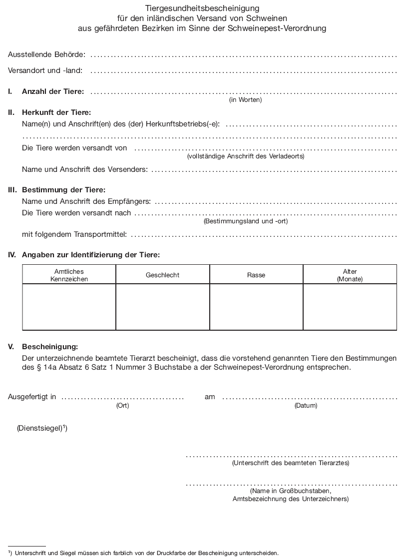 Tiergesundheitsbescheinigung (BGBl. I 2011 S. 1975)